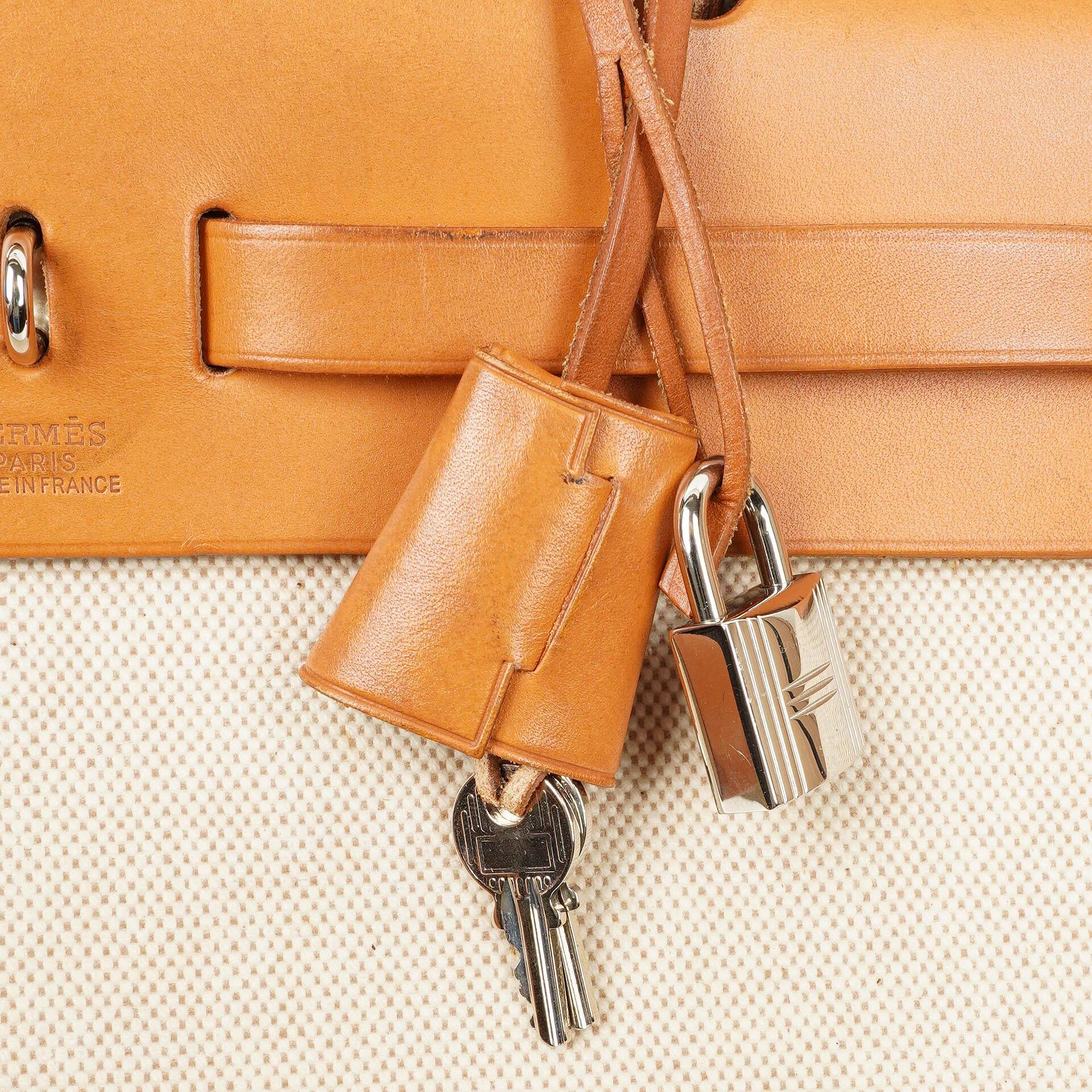 Hermès Herbag PM 30 2-Wege-Tasche aus Vache Hunter Leder und Toile Canvas in Ecru Beige Naturel mit Palladium-Hardware, 2000