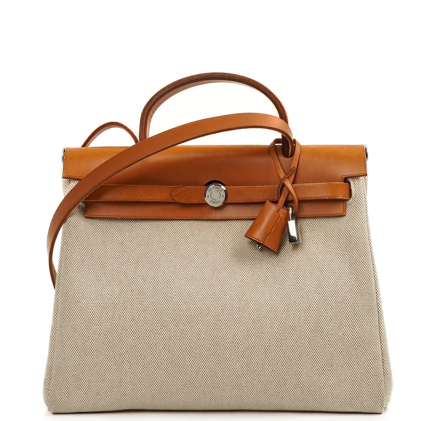 Hermes Herbag PM Vache Hunter Toile Canvas 30 Ecru Beige Naturel 2-Wege-Tasche Palladium-Beschläge, 2002