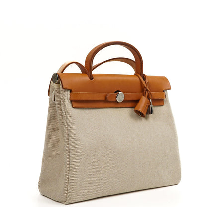 Hermes Herbag PM Vache Hunter Toile Canvas 30 Ecru Beige Naturel 2-Wege-Tasche Palladium-Beschläge, 2002