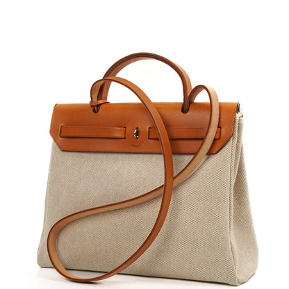 Hermes Herbag PM Vache Hunter Toile Canvas 30 Ecru Beige Naturel 2-Wege-Tasche Palladium-Beschläge, 2002