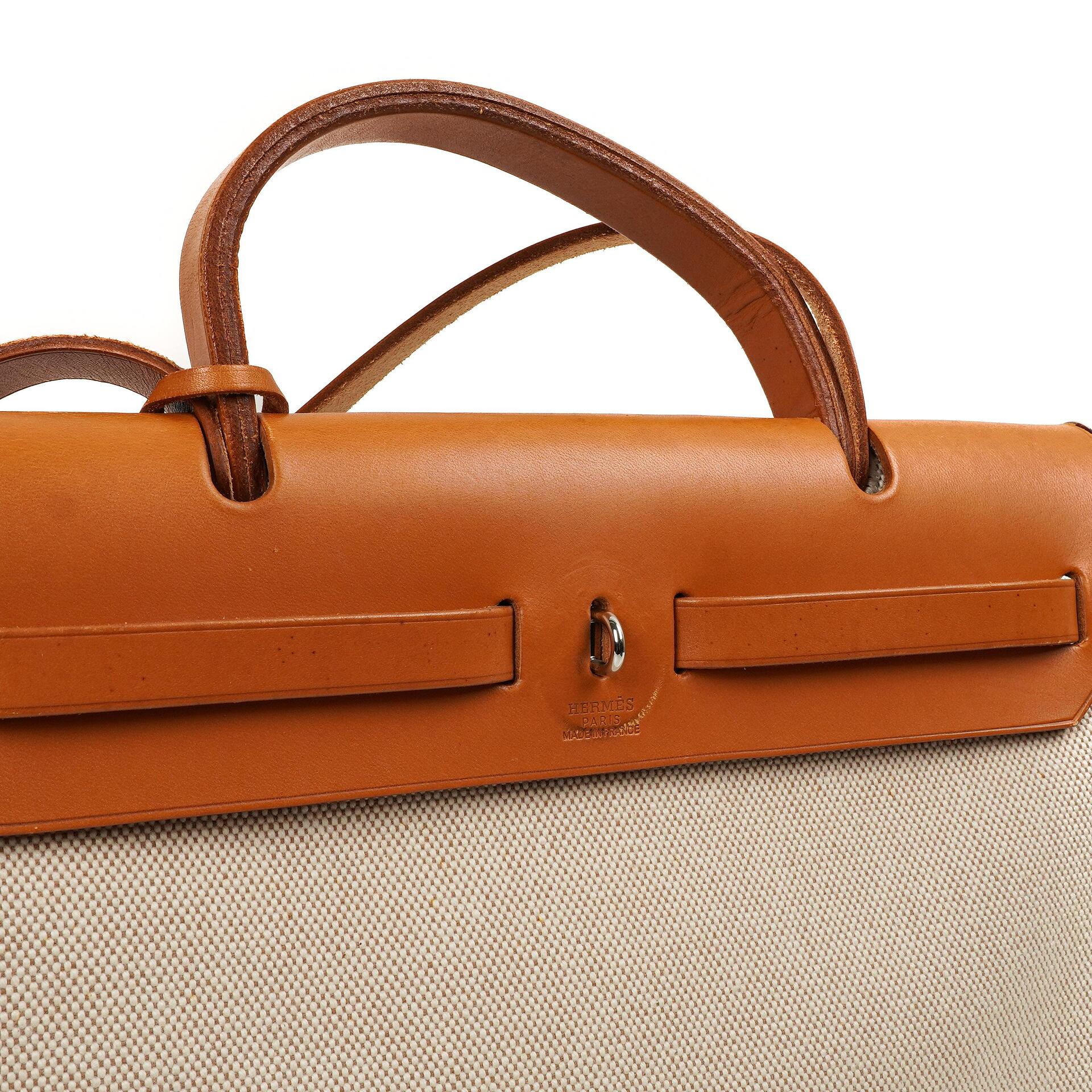 Hermes Herbag PM Vache Hunter Toile Canvas 30 Ecru Beige Naturel 2-Wege-Tasche Palladium-Beschläge, 2002