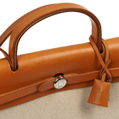 Hermes Herbag PM Vache Hunter Toile Canvas 30 Ecru Beige Naturel 2-Wege-Tasche Palladium-Beschläge, 2002