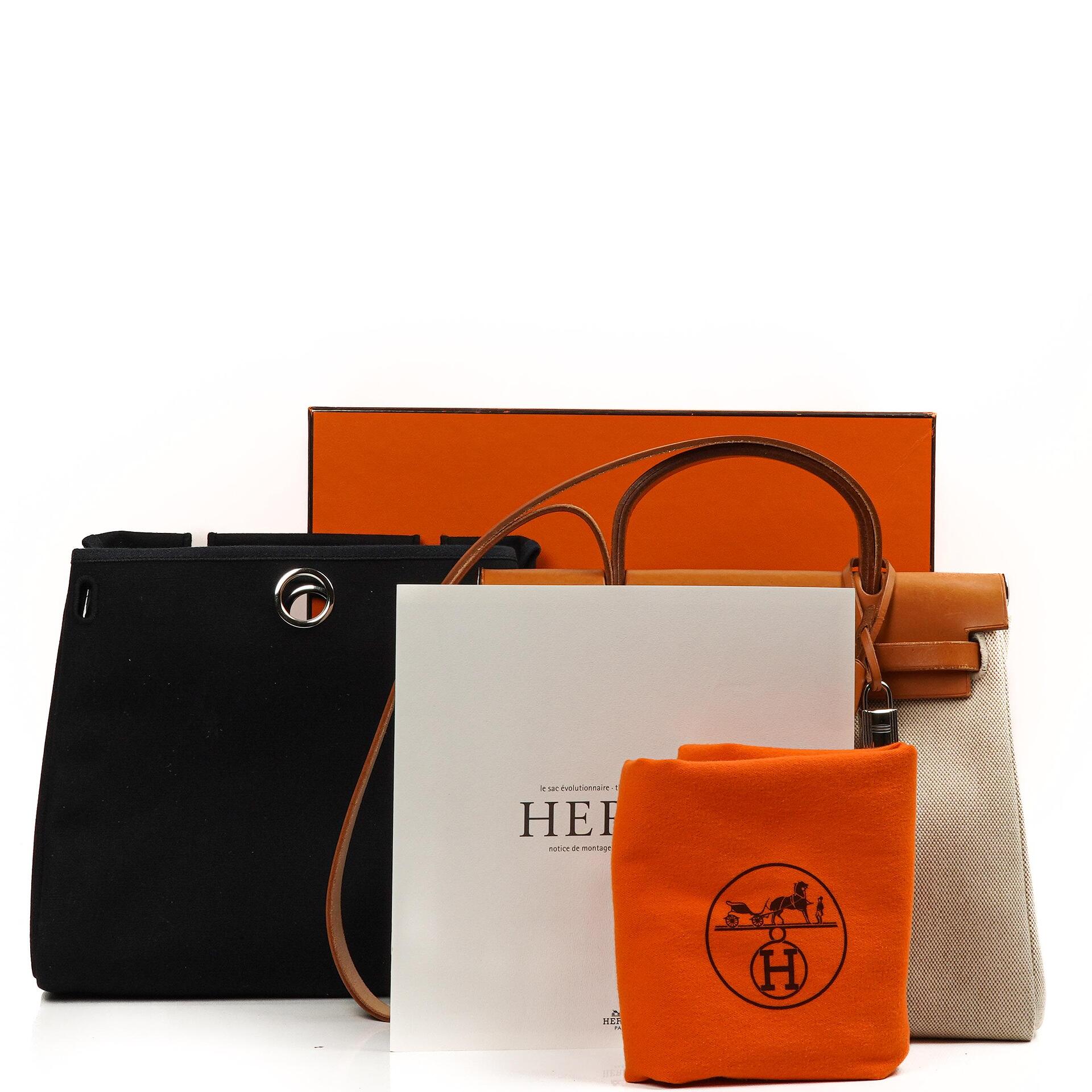 Hermes Herbag PM Vache Hunter Toile Canvas 30 Ecru Beige Naturel 2-Wege-Tasche Palladium-Beschläge, 2002
