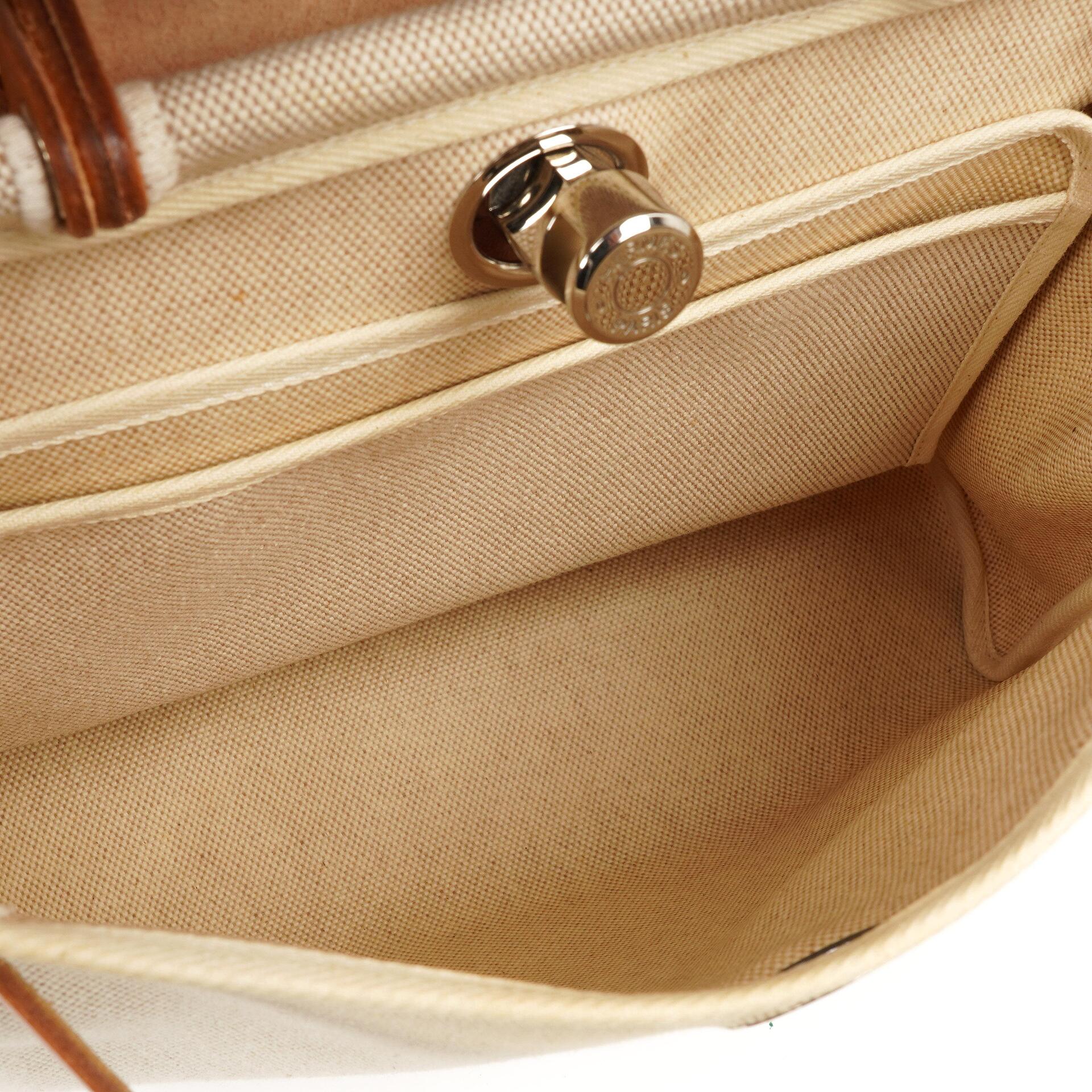 Hermes Herbag PM Vache Hunter Toile Canvas 30 Ecru Beige Naturel 2-Wege-Tasche Palladium-Beschläge, 2002