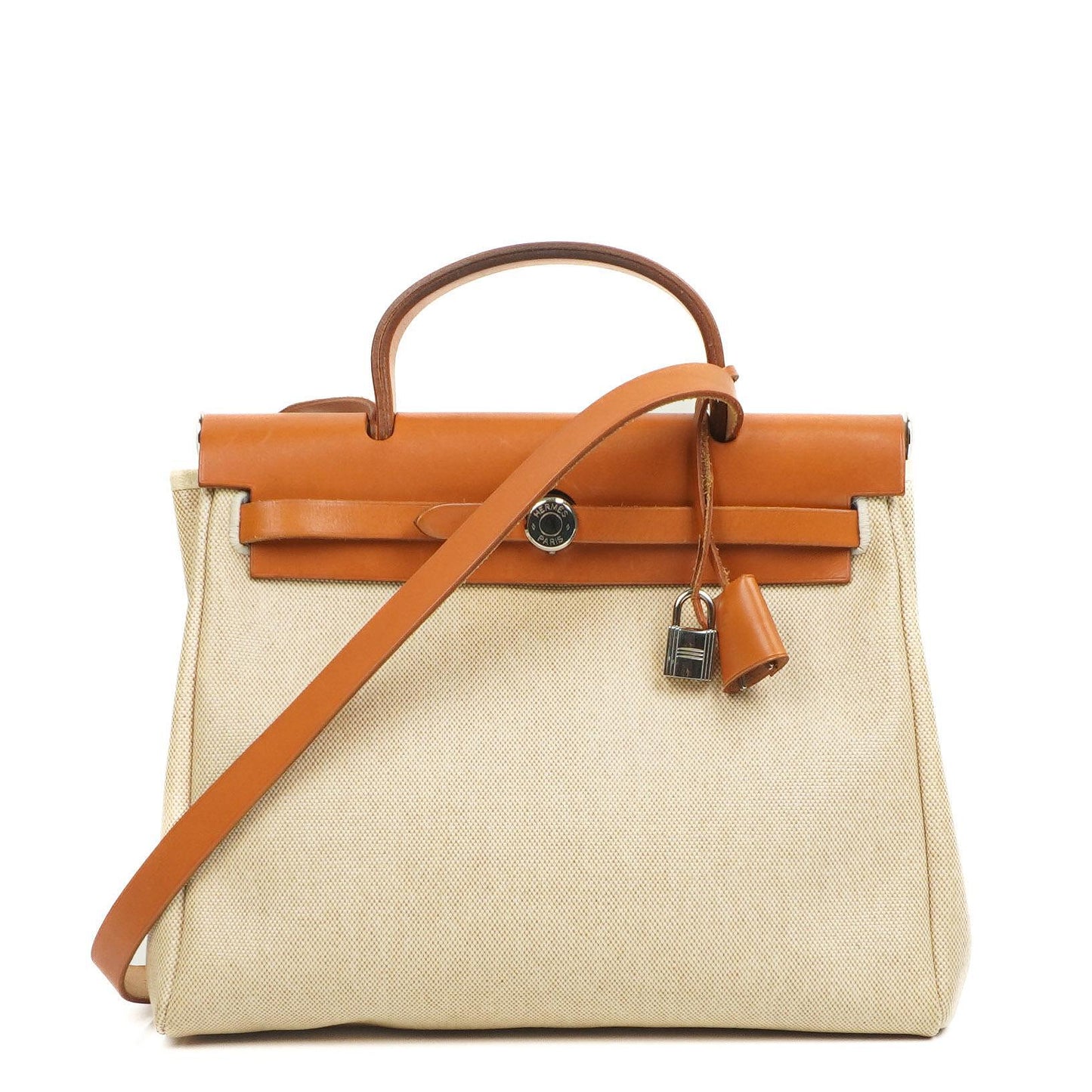 Hermes Herbag PM Vache Hunter Toile Canvas 30 Ecru Beige Naturel 2-Wege Tasche Palladium Beschläge, 2002
