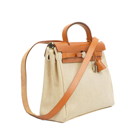 Hermes Herbag PM Vache Hunter Toile Canvas 30 Ecru Beige Naturel 2-Wege Tasche Palladium Beschläge, 2002
