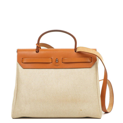 Hermes Herbag PM Vache Hunter Toile Canvas 30 Ecru Beige Naturel 2-Wege Tasche Palladium Beschläge, 2002