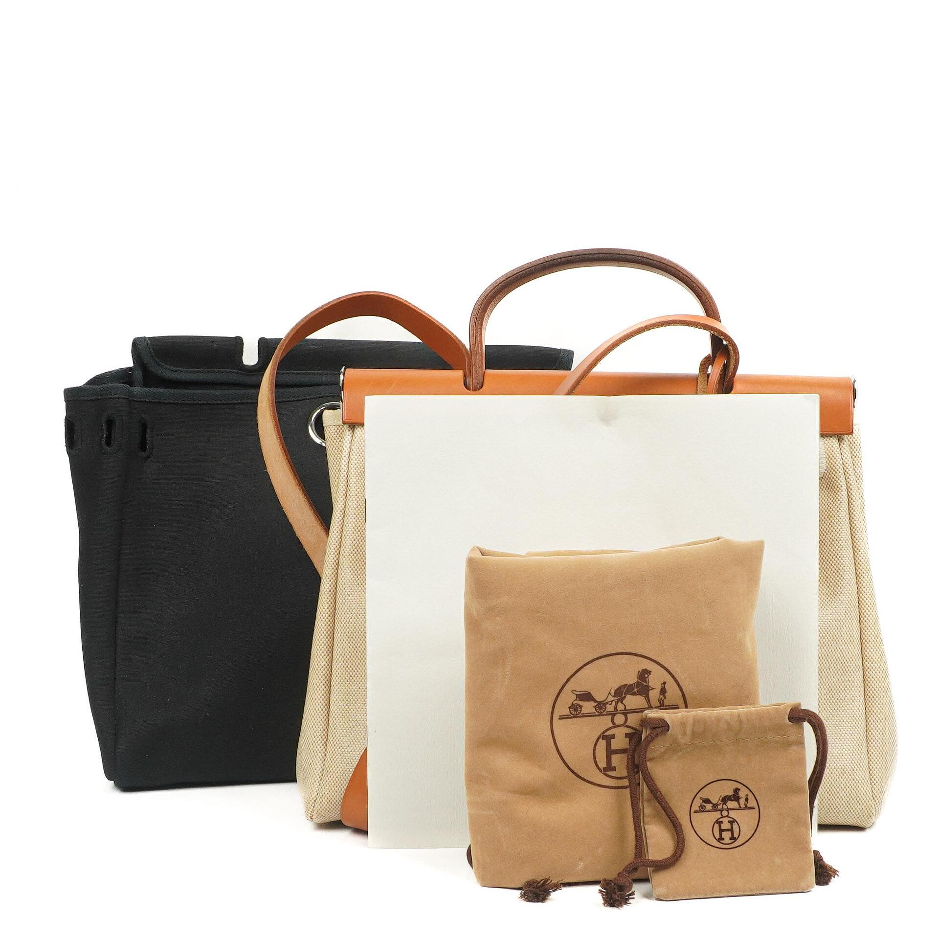 Hermes Herbag PM Vache Hunter Toile Canvas 30 Ecru Beige Naturel 2-Wege Tasche Palladium Beschläge, 2002