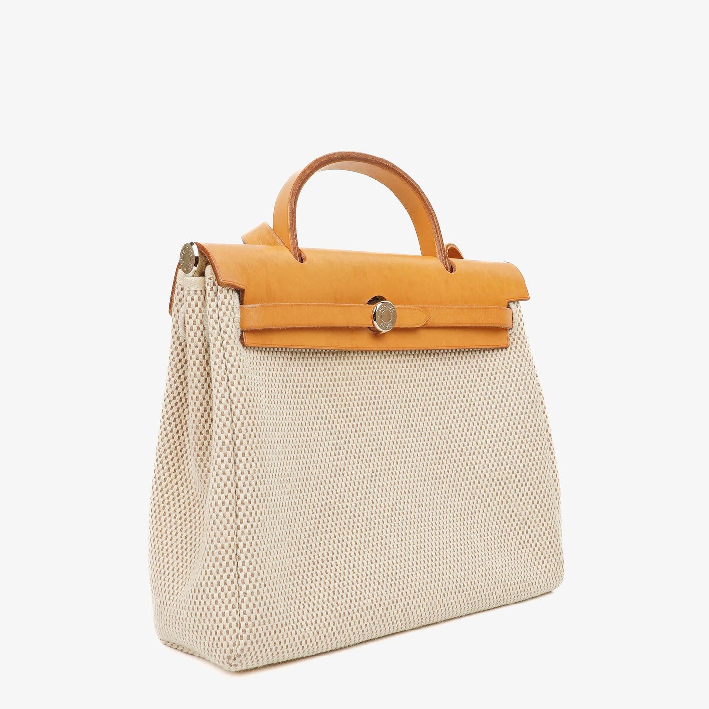 Hermès Herbag PM Vache Hunter Criss Viking 30 2-Wege-Tasche in Ecru Beige Naturel mit Palladium-Hardware