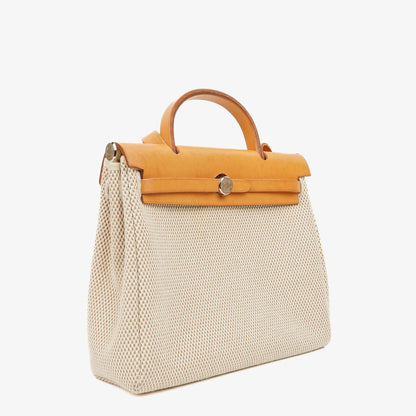 Hermès Herbag PM Vache Hunter Criss Viking 30 2-Wege-Tasche in Ecru Beige Naturel mit Palladium-Hardware