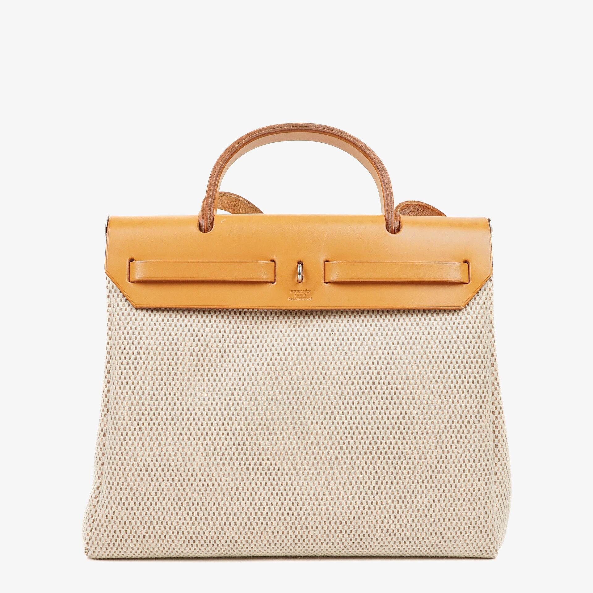 Hermès Herbag PM Vache Hunter Criss Viking 30 2-Wege-Tasche in Ecru Beige Naturel mit Palladium-Hardware