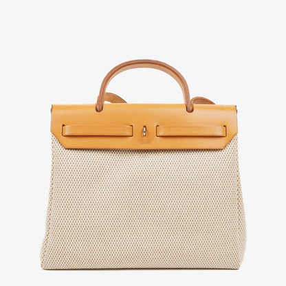 Hermès Herbag PM Vache Hunter Criss Viking 30 2-Wege-Tasche in Ecru Beige Naturel mit Palladium-Hardware