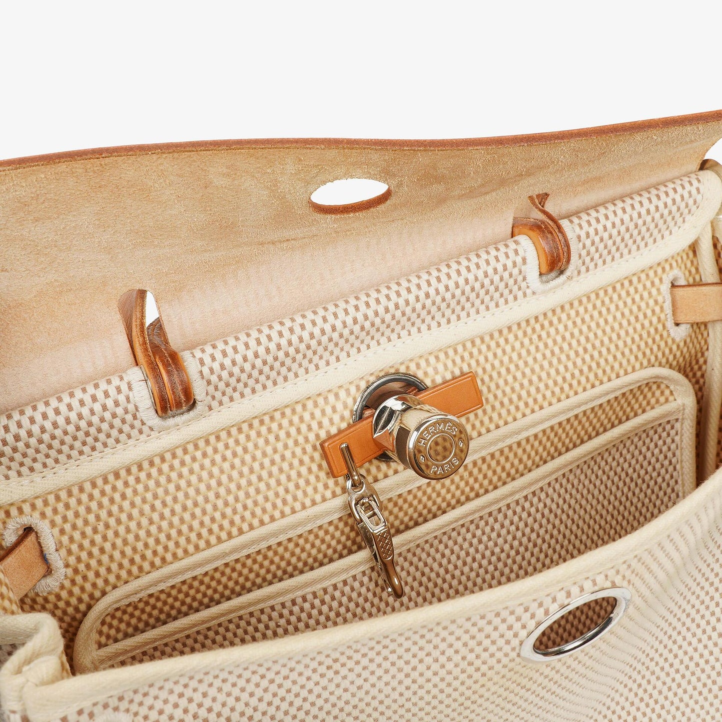 Hermès Herbag PM Vache Hunter Criss Viking 30 2-Wege-Tasche in Ecru Beige Naturel mit Palladium-Hardware