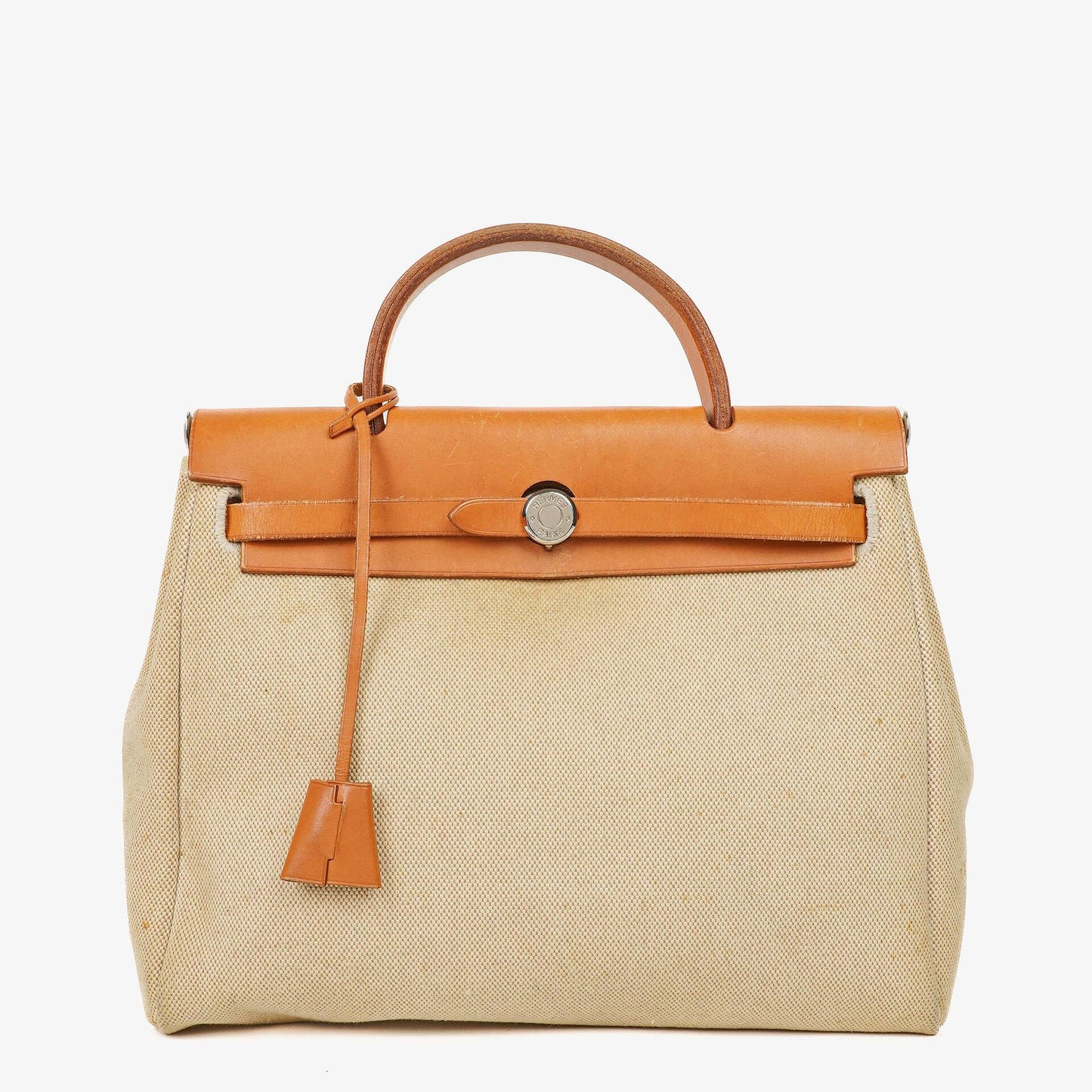 Hermès Herbag PM 30 2-Wege-Tasche aus Vache Hunter und Toile Canvas in Ecru Beige Naturel mit Palladium Beschlägen