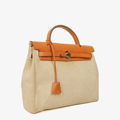 Hermès Herbag PM 30 2-Wege-Tasche aus Vache Hunter und Toile Canvas in Ecru Beige Naturel mit Palladium Beschlägen