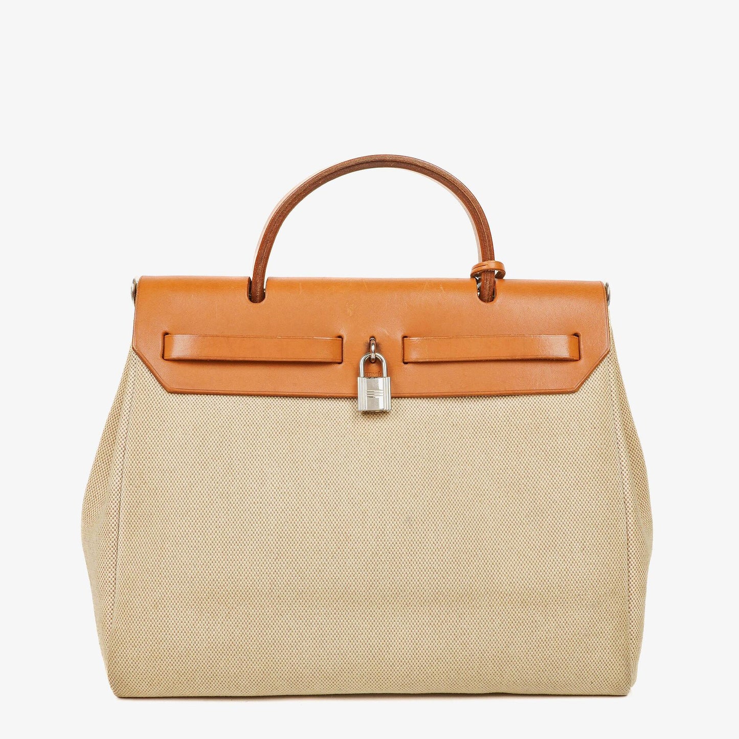 Hermès Herbag PM 30 2-Wege-Tasche aus Vache Hunter und Toile Canvas in Ecru Beige Naturel mit Palladium Beschlägen