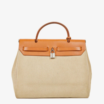 Hermès Herbag PM 30 2-Wege-Tasche aus Vache Hunter und Toile Canvas in Ecru Beige Naturel mit Palladium Beschlägen