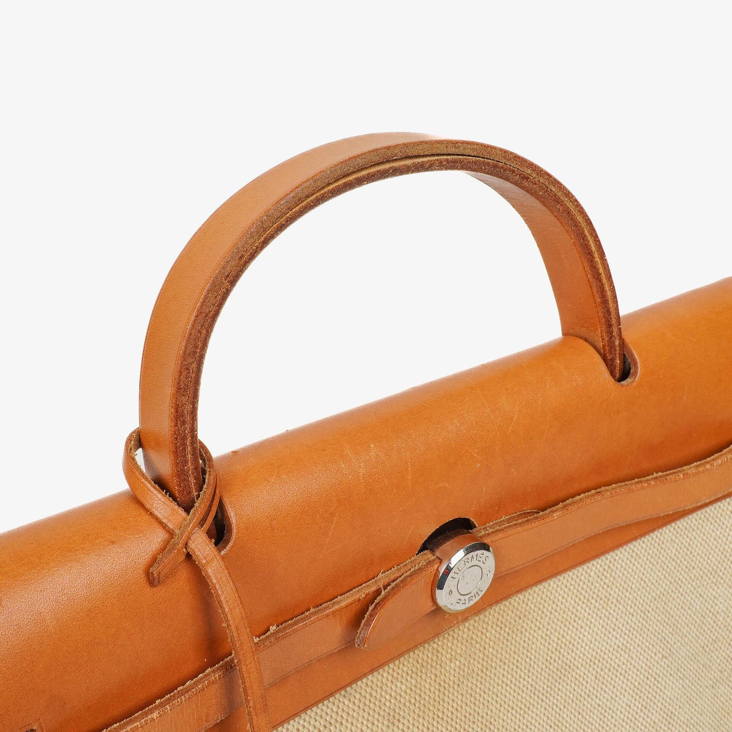 Hermès Herbag PM 30 2-Wege-Tasche aus Vache Hunter und Toile Canvas in Ecru Beige Naturel mit Palladium Beschlägen