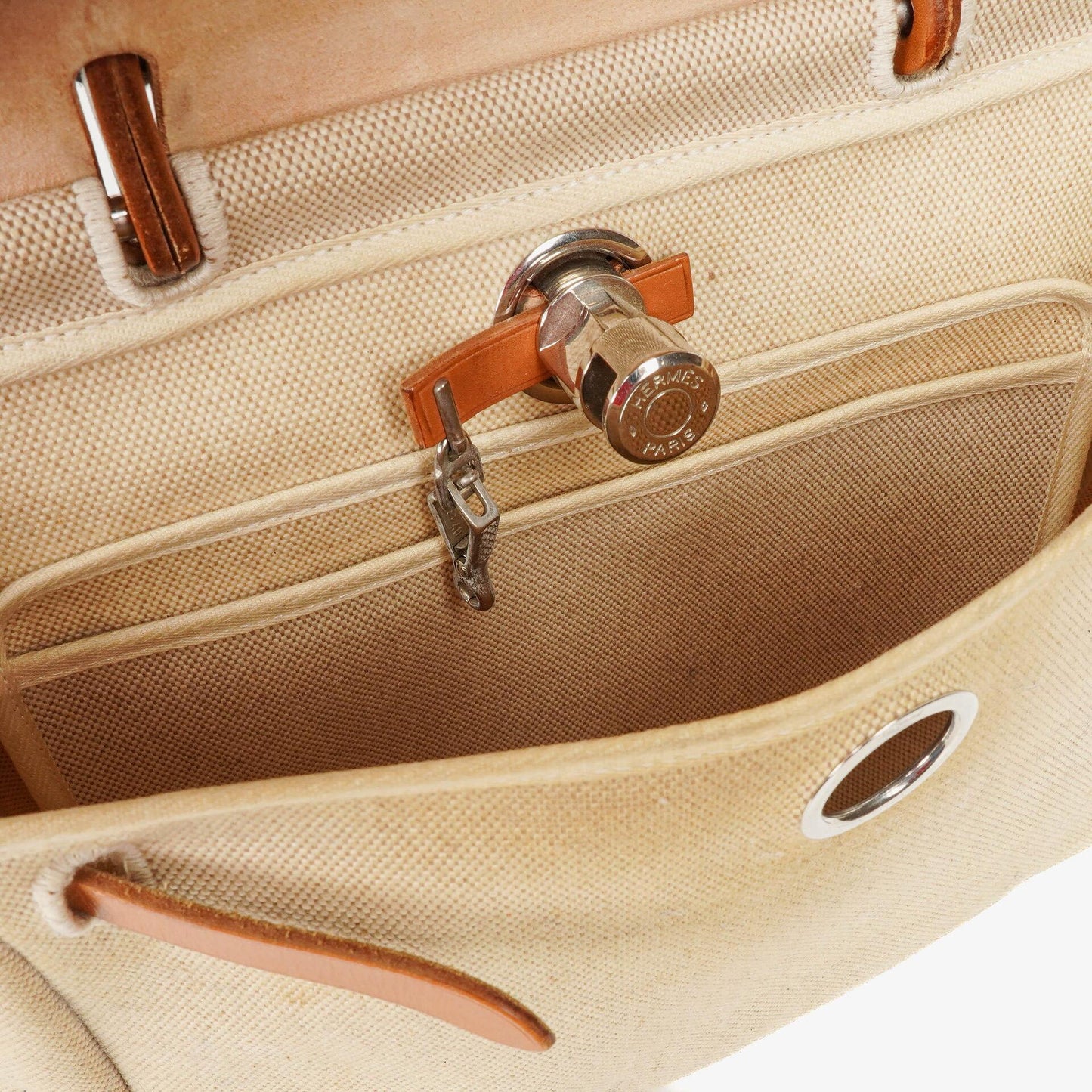 Hermès Herbag PM 30 2-Wege-Tasche aus Vache Hunter und Toile Canvas in Ecru Beige Naturel mit Palladium Beschlägen