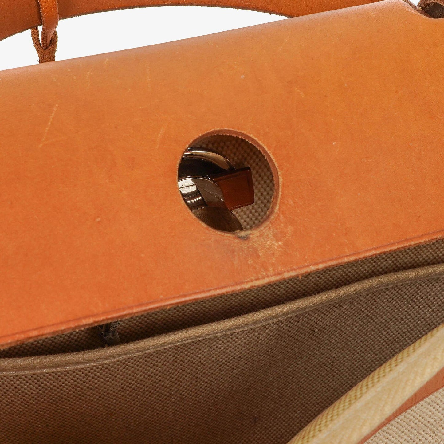 Hermès Herbag PM 30 2-Wege-Tasche aus Vache Hunter und Toile Canvas in Ecru Beige Naturel mit Palladium Beschlägen