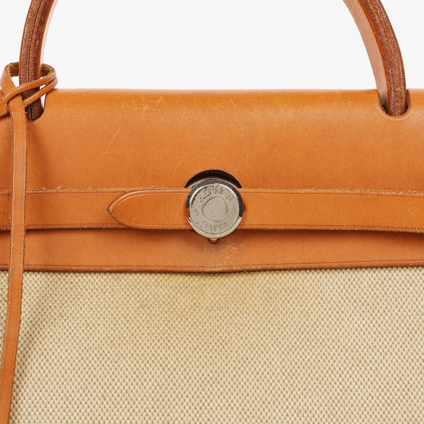 Hermès Herbag PM 30 2-Wege-Tasche aus Vache Hunter und Toile Canvas in Ecru Beige Naturel mit Palladium Beschlägen