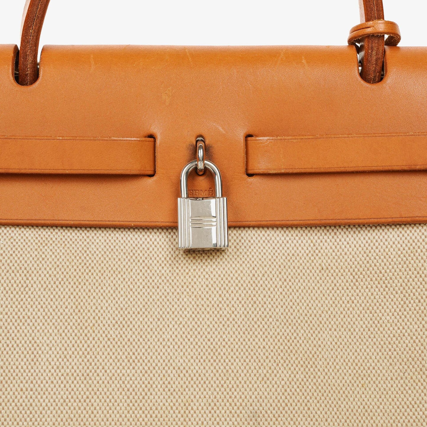 Hermès Herbag PM 30 2-Wege-Tasche aus Vache Hunter und Toile Canvas in Ecru Beige Naturel mit Palladium Beschlägen