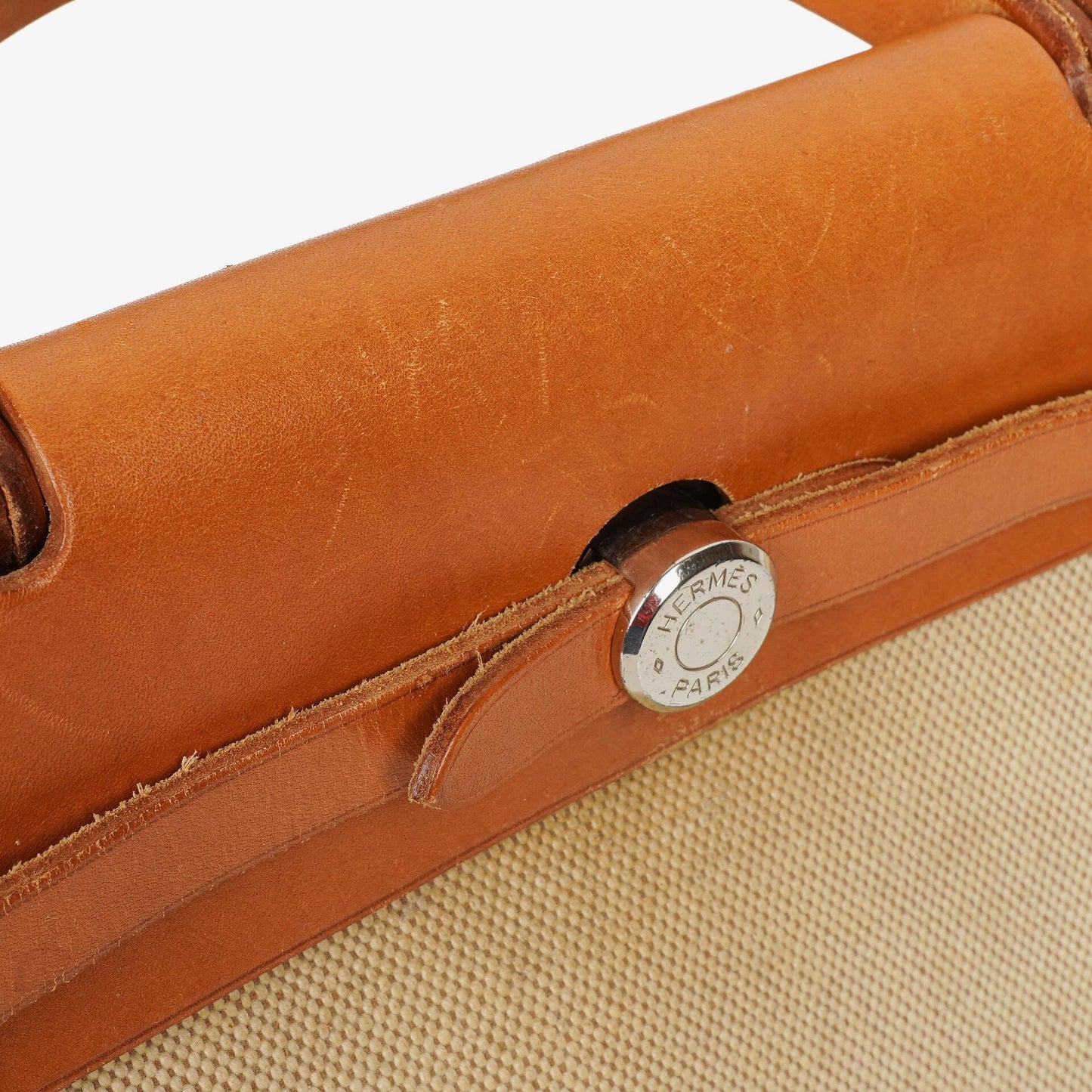 Hermès Herbag PM 30 2-Wege-Tasche aus Vache Hunter und Toile Canvas in Ecru Beige Naturel mit Palladium Beschlägen