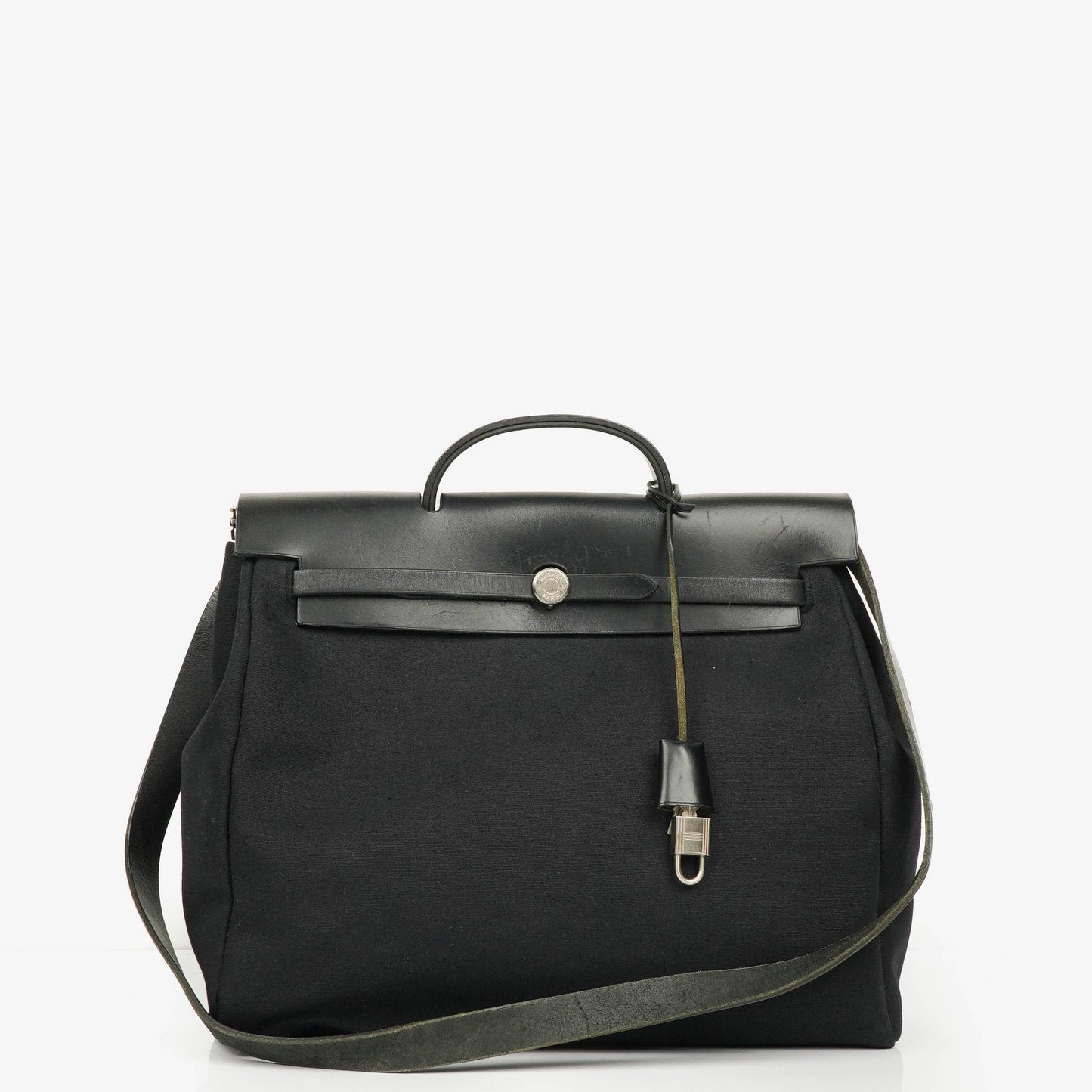 Hermès Herbag MM 2-in-1 Tasche aus Toile Vache Hunter in Schwarz