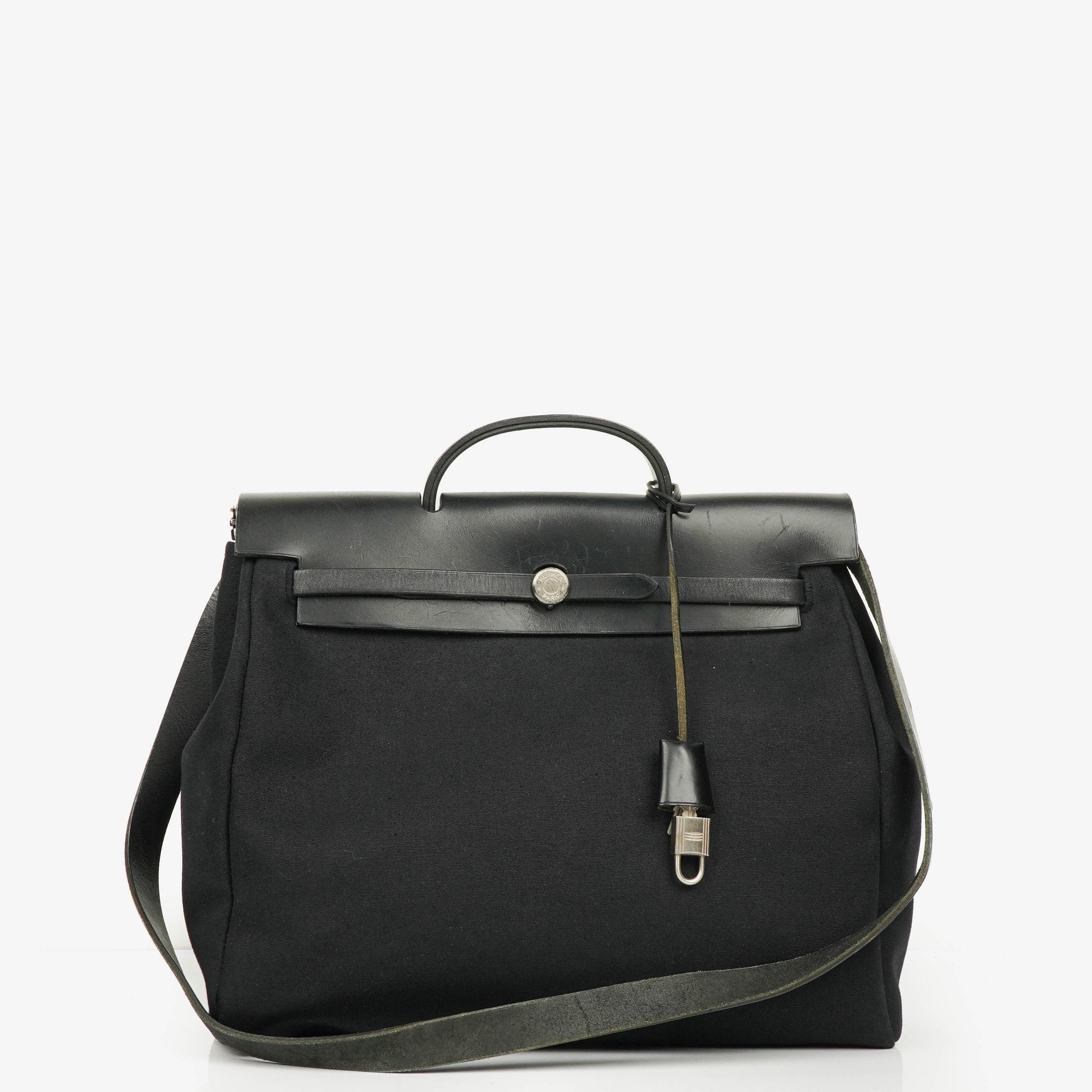 Hermès Herbag MM 2-in-1 Tasche aus Toile Vache Hunter in Schwarz
