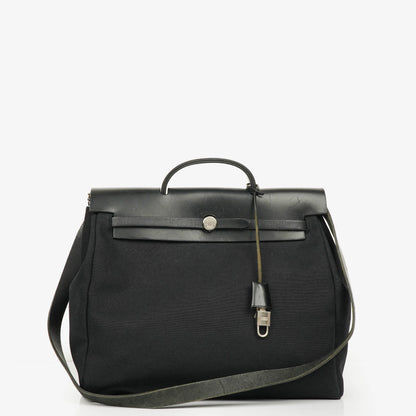 Hermès Herbag MM 2-in-1 Tasche aus Toile Vache Hunter in Schwarz