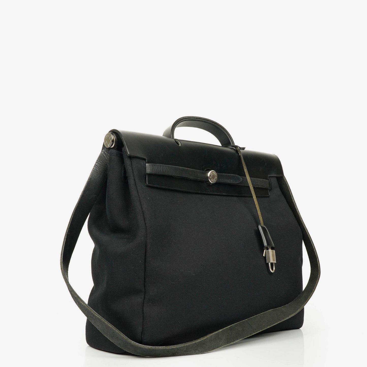 Hermès Herbag MM 2-in-1 Tasche aus Toile Vache Hunter in Schwarz