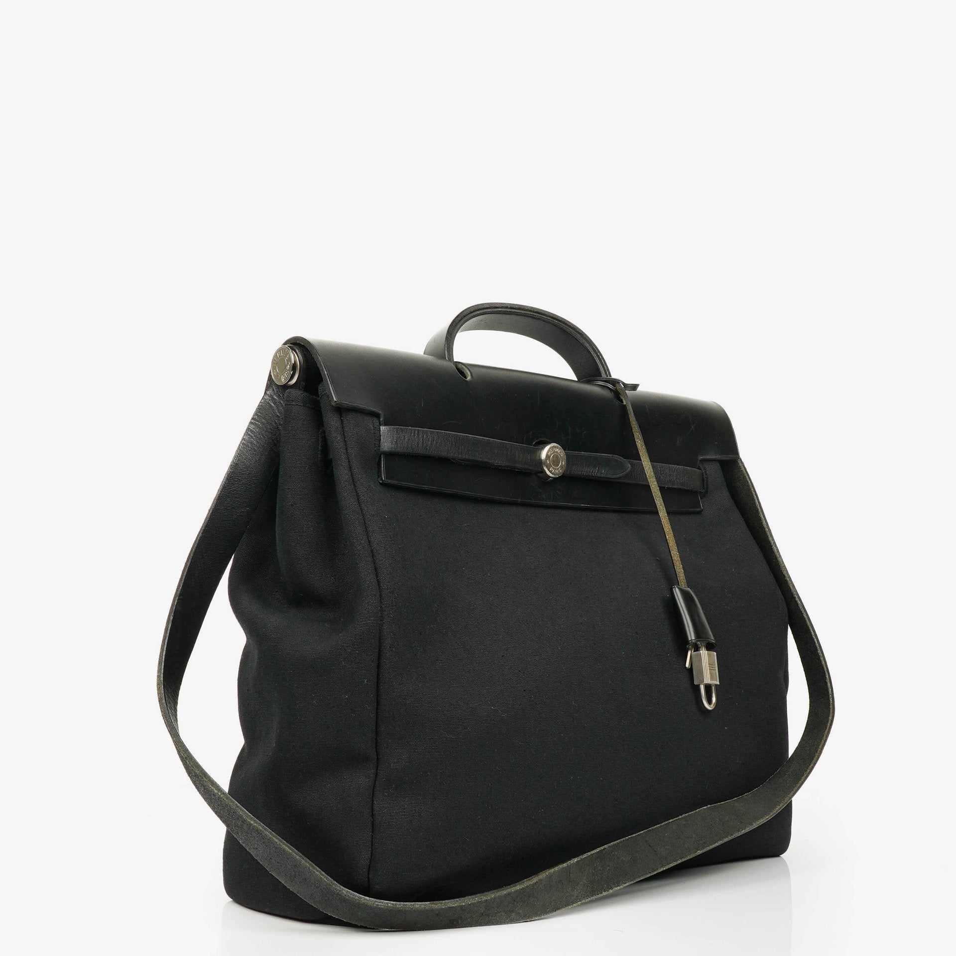 Hermès Herbag MM 2-in-1 Tasche aus Toile Vache Hunter in Schwarz