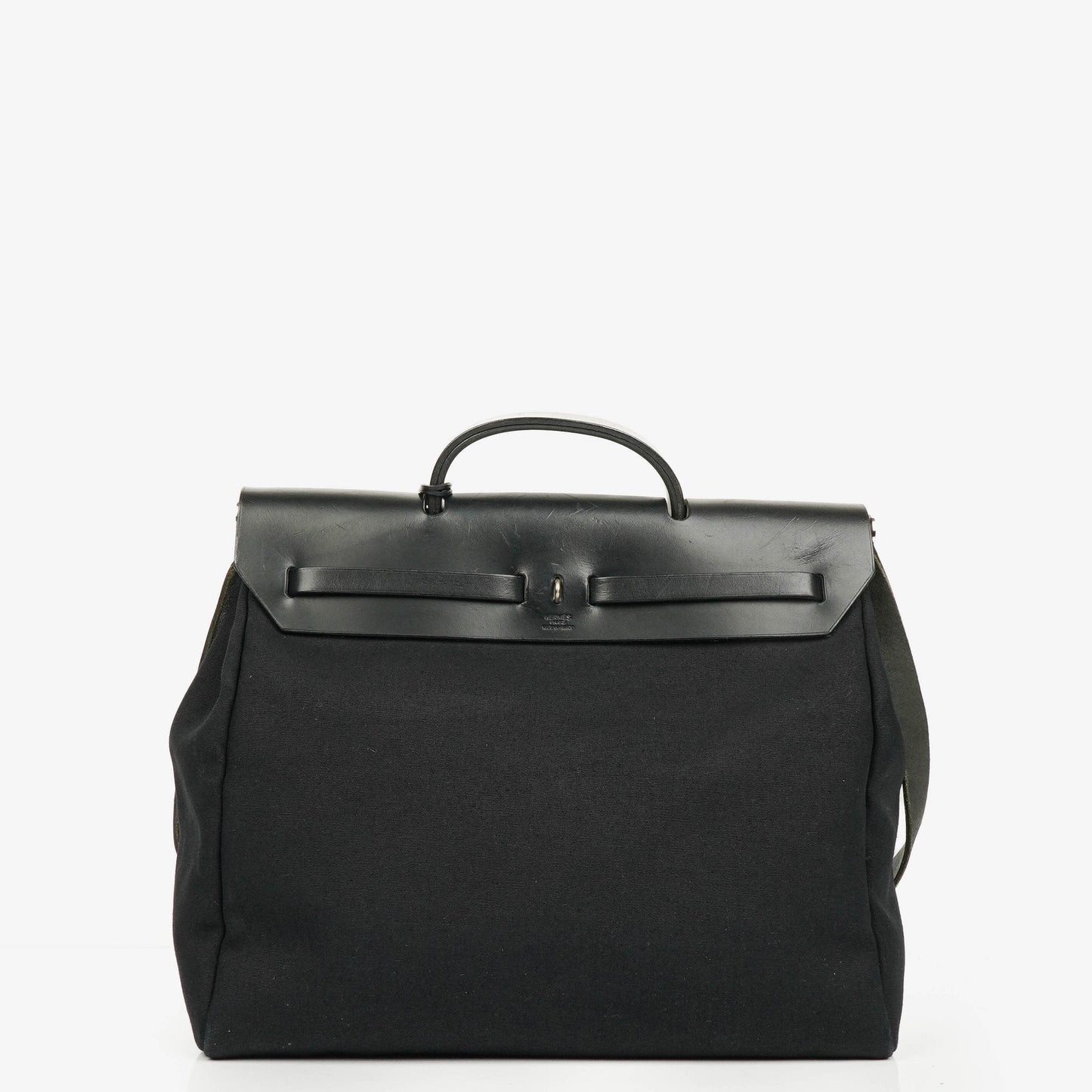 Hermès Herbag MM 2-in-1 Tasche aus Toile Vache Hunter in Schwarz