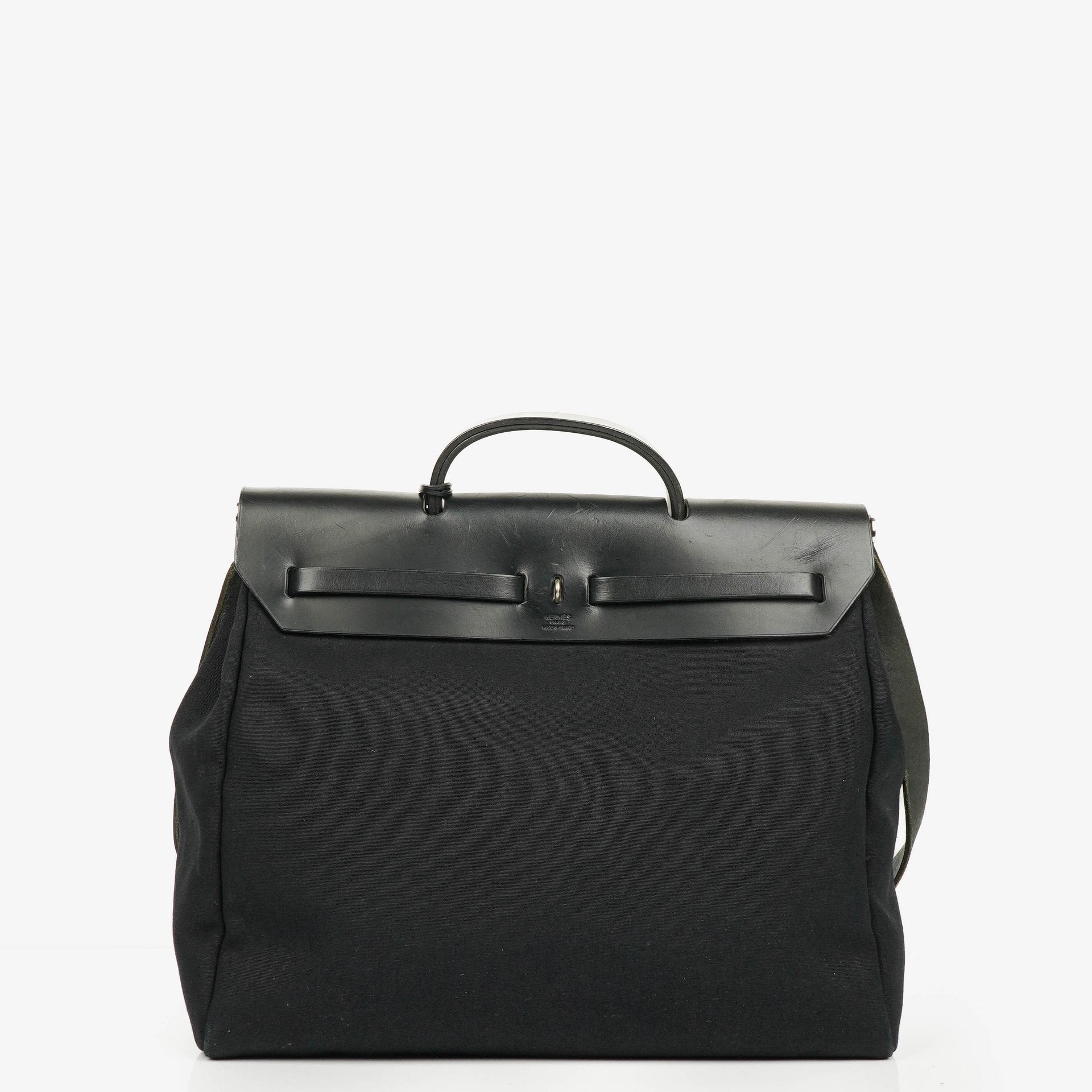 Hermès Herbag MM 2-in-1 Tasche aus Toile Vache Hunter in Schwarz