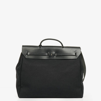 Hermès Herbag MM 2-in-1 Tasche aus Toile Vache Hunter in Schwarz