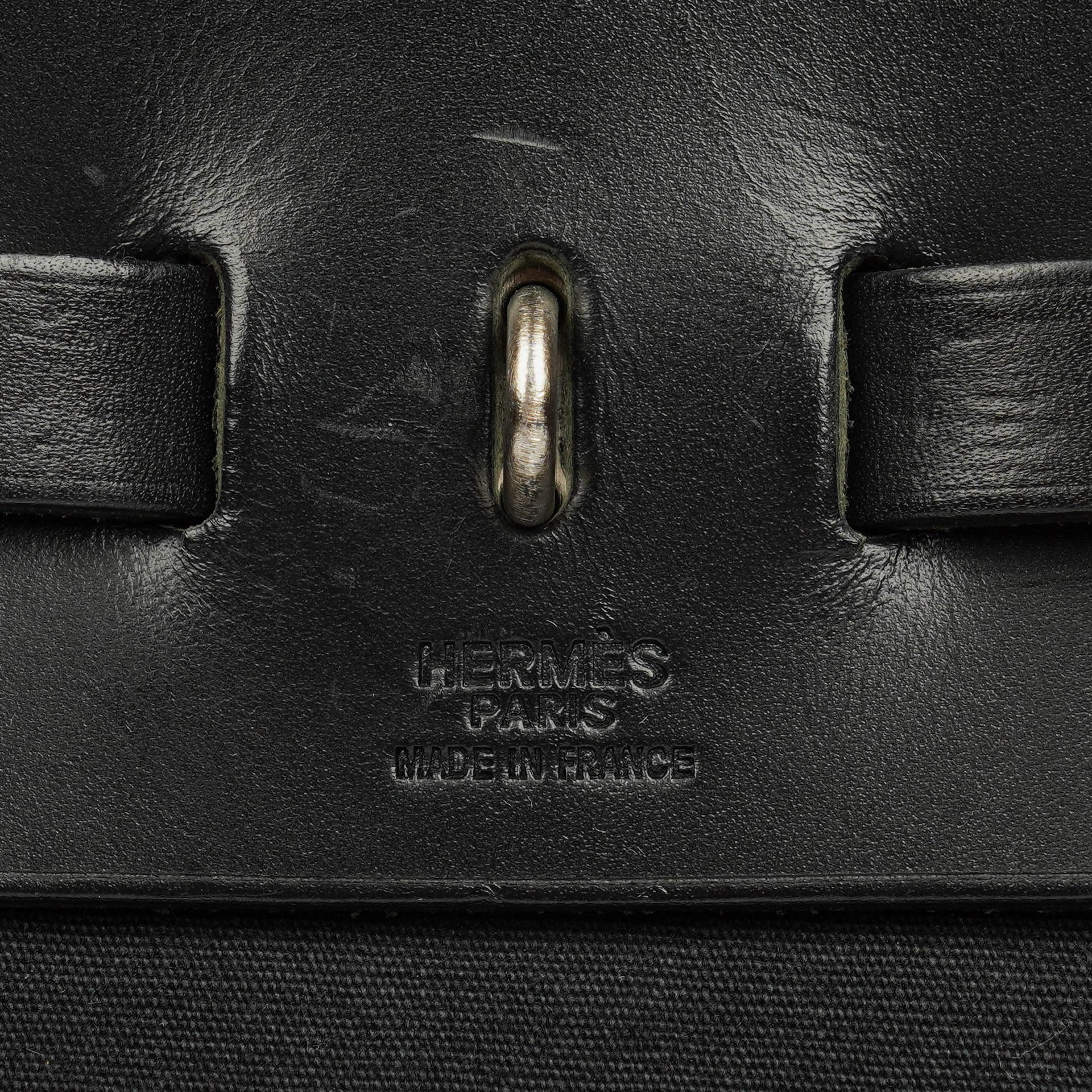 Hermès Herbag MM 2-in-1 Tasche aus Toile Vache Hunter in Schwarz