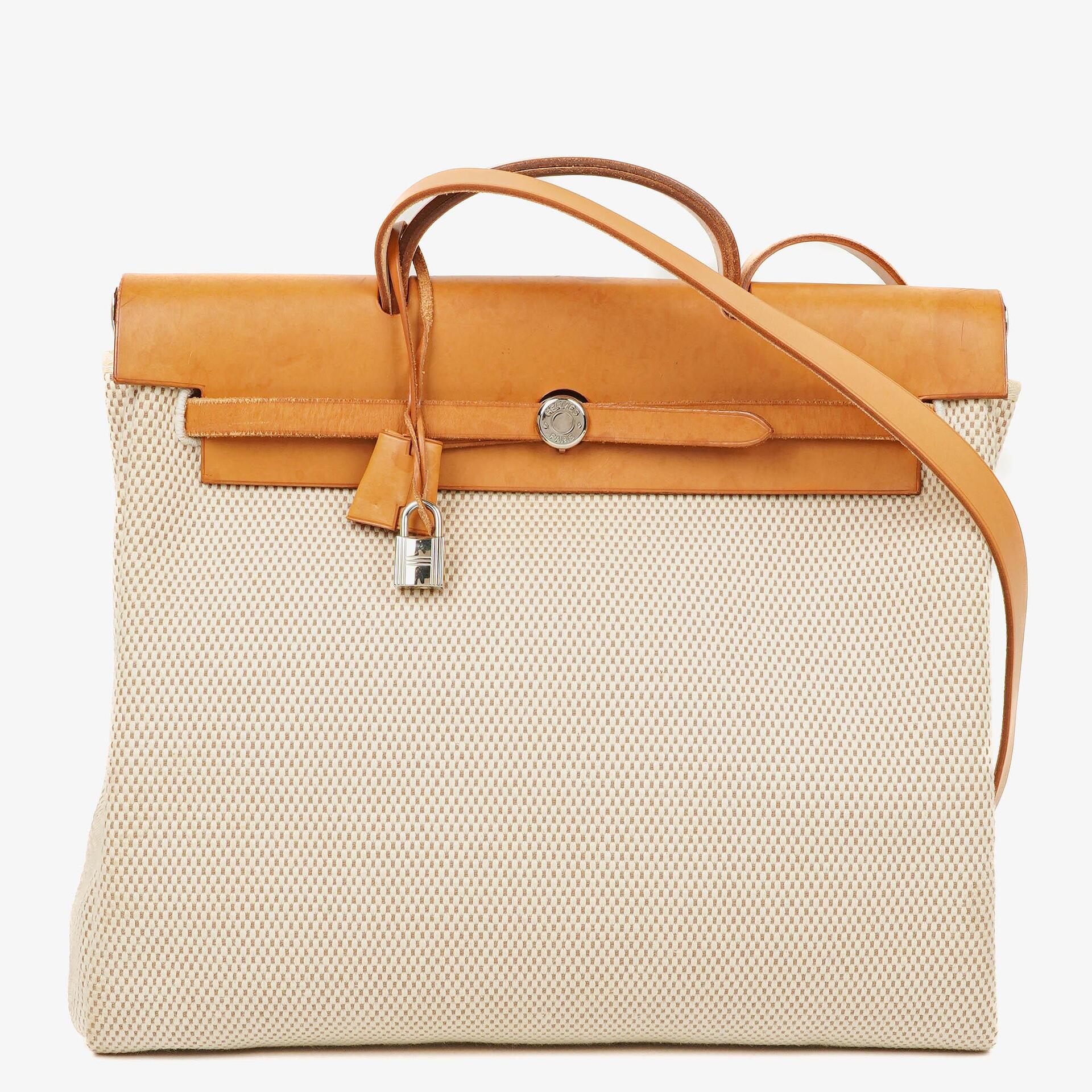 Hermès Herbag MM aus Vache Hunter Criss Viking in Ecru, Beige und Naturel mit Palladium-Hardware, 2003