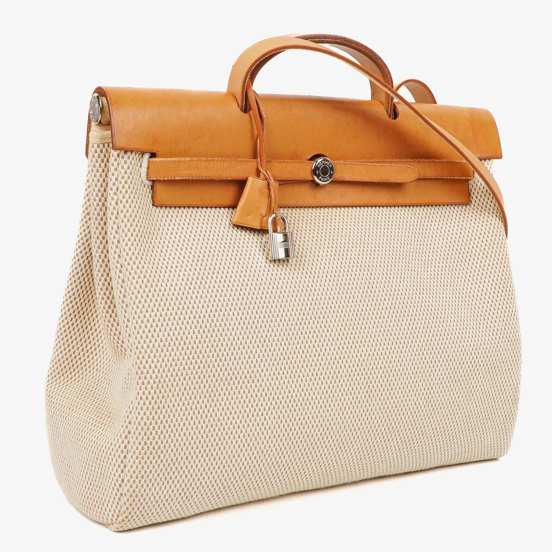 Hermès Herbag MM aus Vache Hunter Criss Viking in Ecru, Beige und Naturel mit Palladium-Hardware, 2003