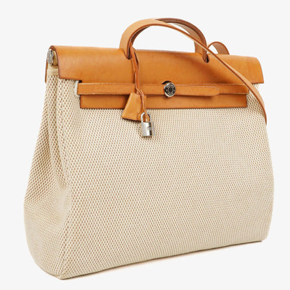 Hermès Herbag MM aus Vache Hunter Criss Viking in Ecru, Beige und Naturel mit Palladium-Hardware, 2003