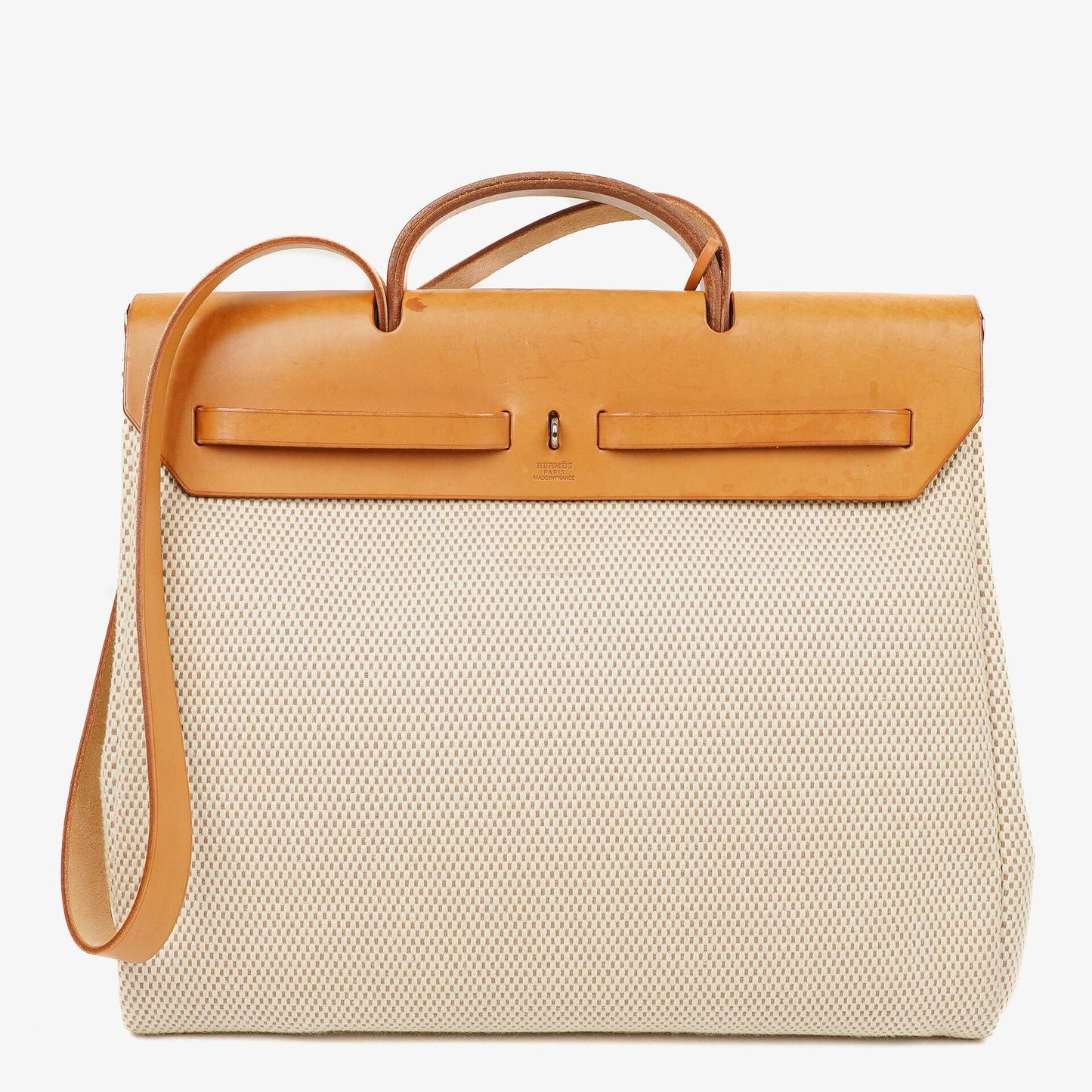 Hermès Herbag MM aus Vache Hunter Criss Viking in Ecru, Beige und Naturel mit Palladium-Hardware, 2003