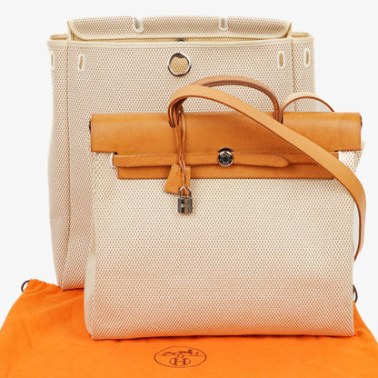 Hermès Herbag MM aus Vache Hunter Criss Viking in Ecru, Beige und Naturel mit Palladium-Hardware, 2003