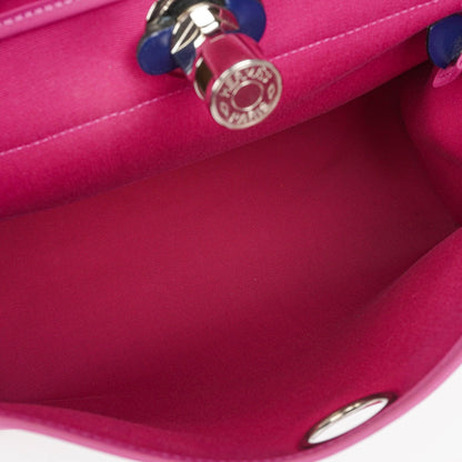 Hermes Herbag Zip 31 PM Bleu Saphir Vache Hunter Magnolia Canvas mit Palladium Beschlägen