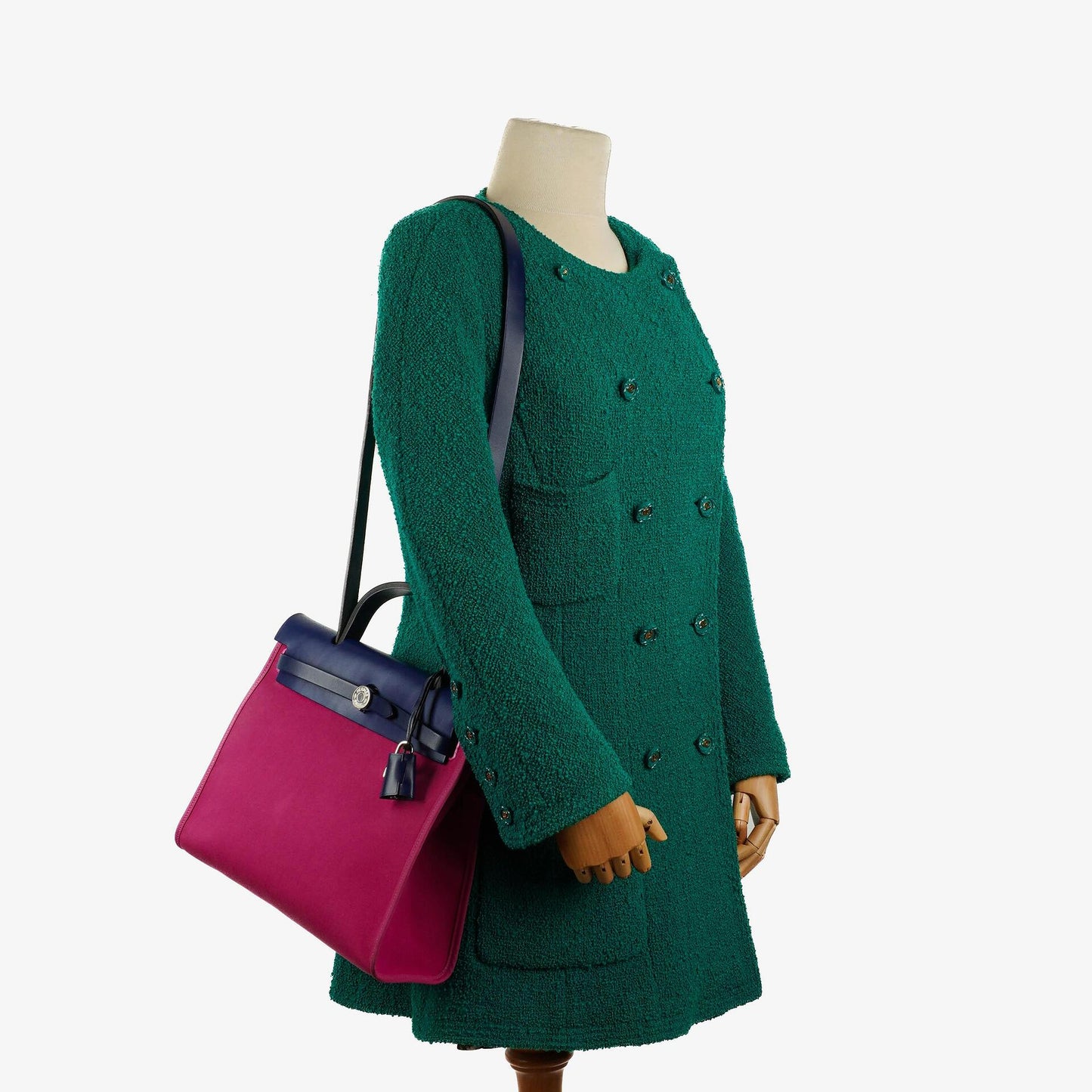 Hermes Herbag Zip 31 PM Bleu Saphir Vache Hunter Magnolia Canvas mit Palladium Beschlägen