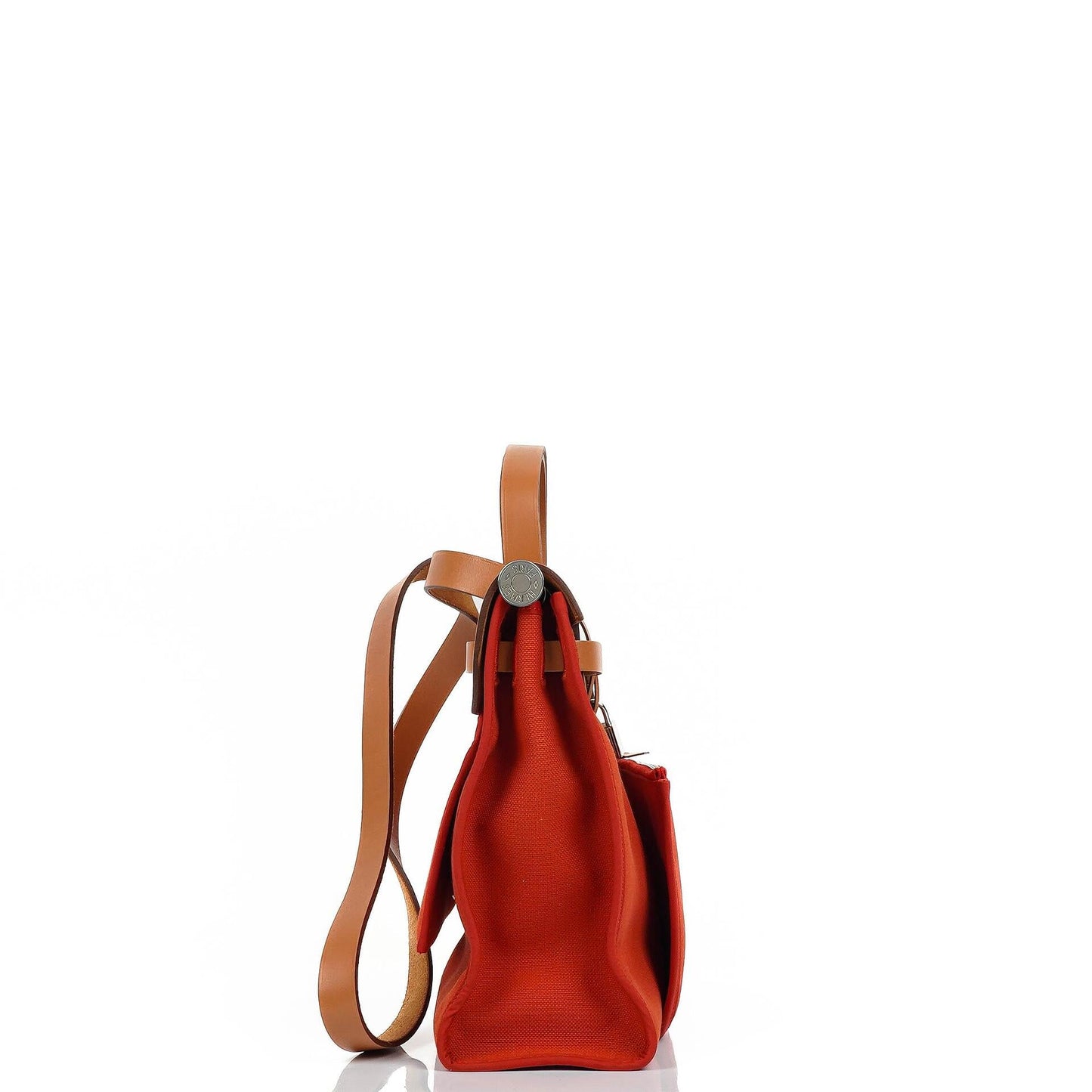 Hermes Herbag Zip 31 PM Fauve Vache Hunter Capucine Canvas mit Palladium Beschlägen