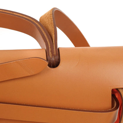 Hermes Herbag Zip 31 PM Fauve Vache Hunter Capucine Canvas mit Palladium Beschlägen