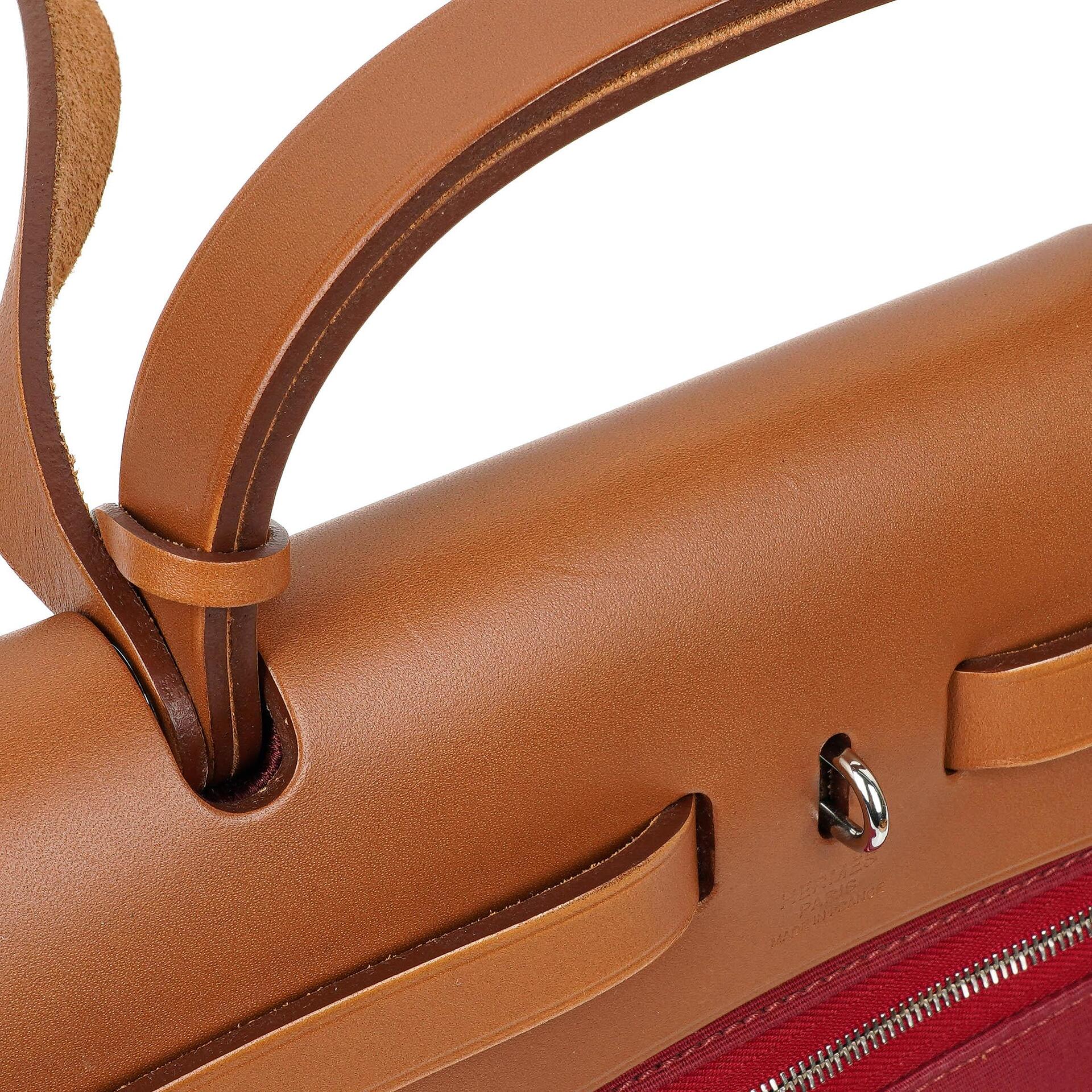 Hermès Herbag Zip 31 PM aus Fauve Vache Hunter und Rubis Toile mit Palladium-Beschlägen