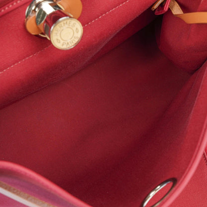 Hermès Herbag Zip 31 PM aus Fauve Vache Hunter und Rubis Toile mit Palladium-Beschlägen
