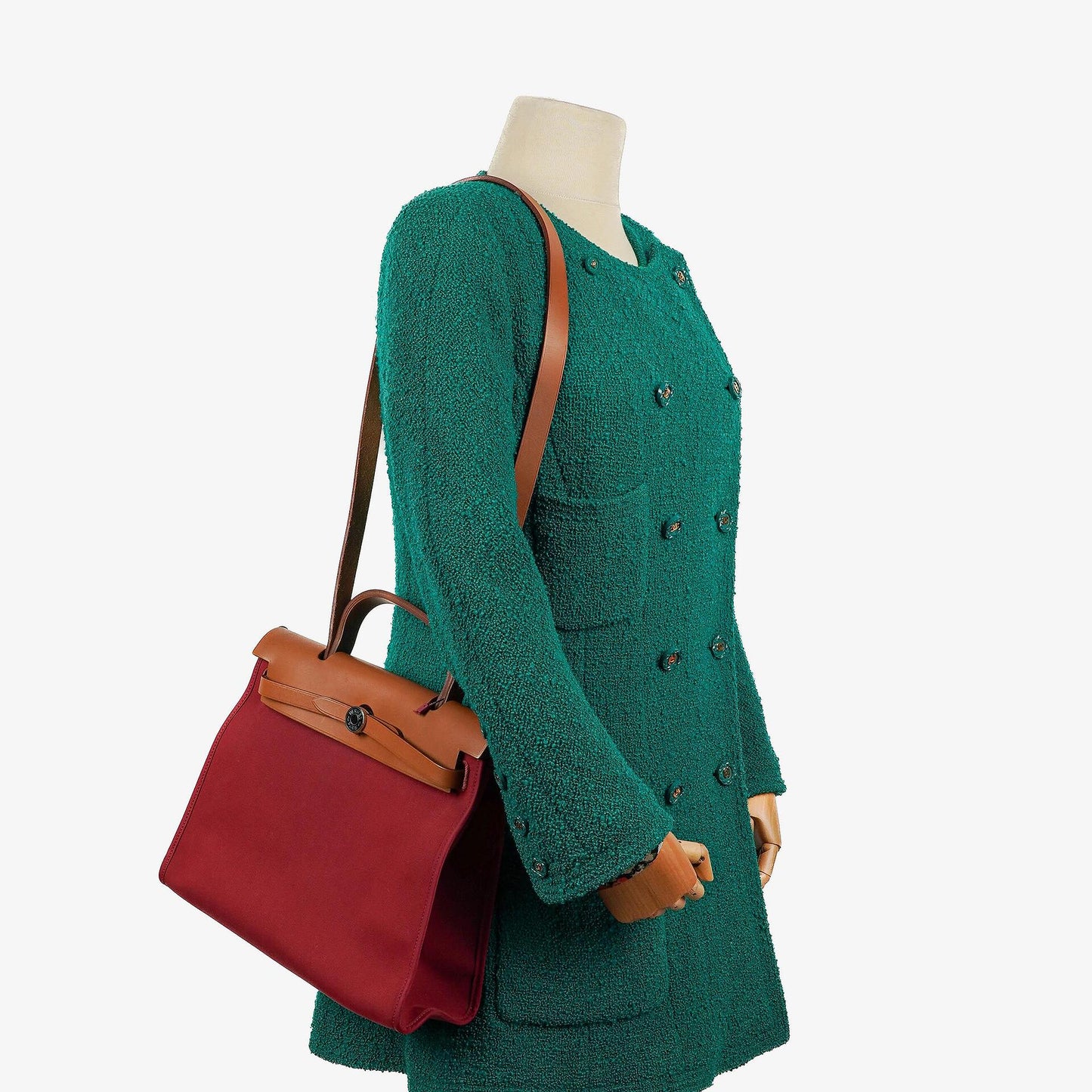 Hermès Herbag Zip 31 PM aus Fauve Vache Hunter und Rubis Toile mit Palladium-Beschlägen