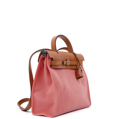 Hermès Herbag Zip 31 PM aus Vache Hunter Naturel Rose Azalee Canvas mit Palladium-Hardware