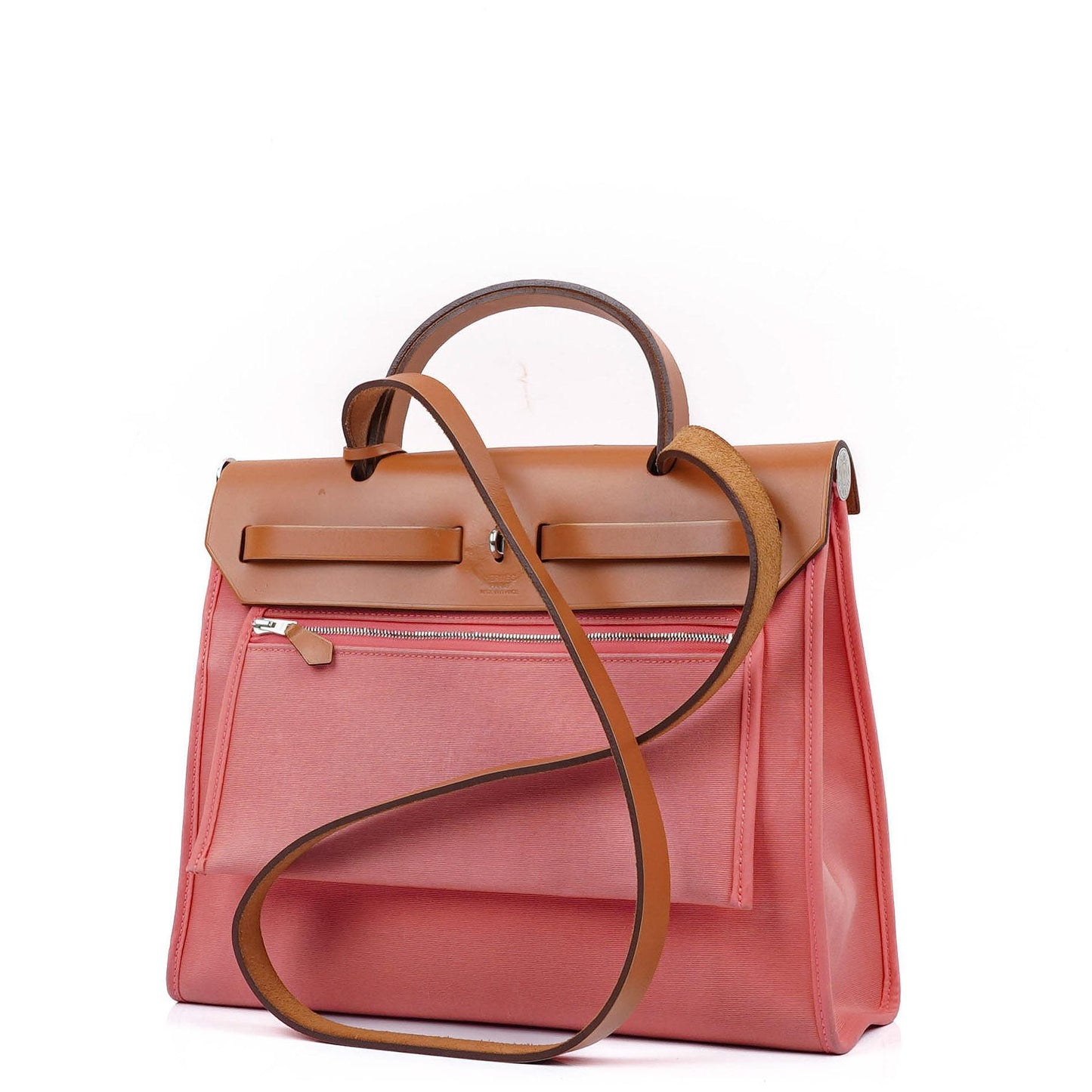 Hermès Herbag Zip 31 PM aus Vache Hunter Naturel Rose Azalee Canvas mit Palladium-Hardware